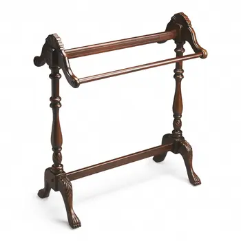 31" Dark Brown Hand Carved Wood Blanket Stand