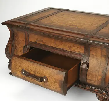38" Brown Wood Coffee Table With Drawer