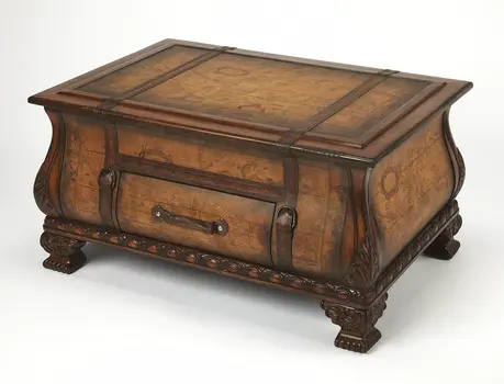 38" Brown Wood Coffee Table With Drawer