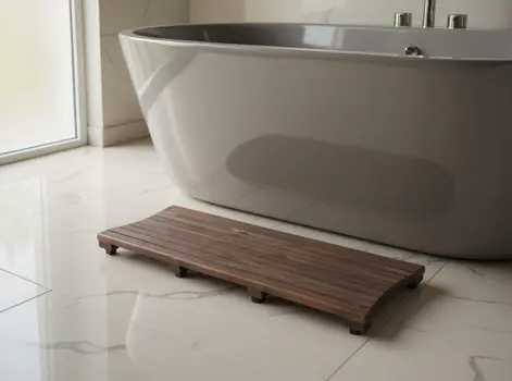 40" Dark Brown Teak Slat Non Slip Bath Mat