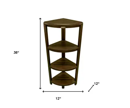 Dark Brown 38" Curvilinear Corner Four Tier Shower Shelf
