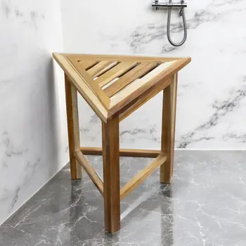 15" Brown Teak Corner Shower Bench