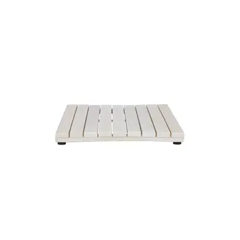 23" White Teak Slat Non Slip Bath Mat