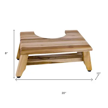 8" Natural Solid Teak Bathroom Toilet Stool