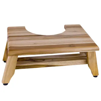 8" Natural Solid Teak Bathroom Toilet Stool
