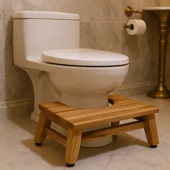 8" Natural Solid Teak Bathroom Toilet Stool
