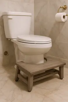 8" Gray Solid Teak Bathroom Toilet Stool