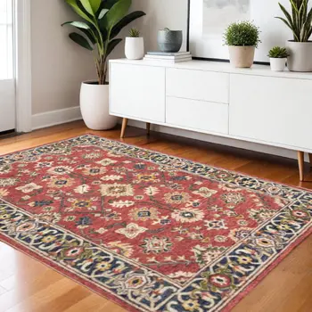 4' X 6' Red And Blue Bohemian Area Rug