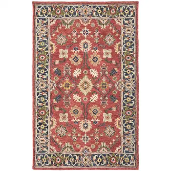 5' X 8' Red And Blue Bohemian Area Rug