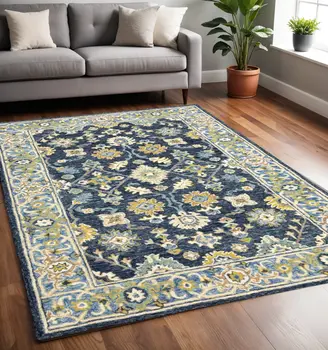 5' X 8' Navy And Blue Bohemian Area Rug