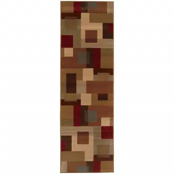 3' X 8' Red And Tan Geometric Runner Rug