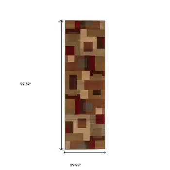 3' X 8' Red And Tan Geometric Runner Rug