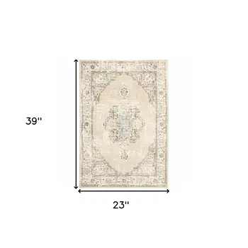 2' X 3' Beige and Ivory Power Loom Area Rug