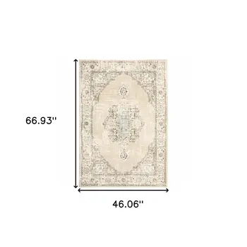 4' X 6' Beige And Ivory Center Jewel Area Rug