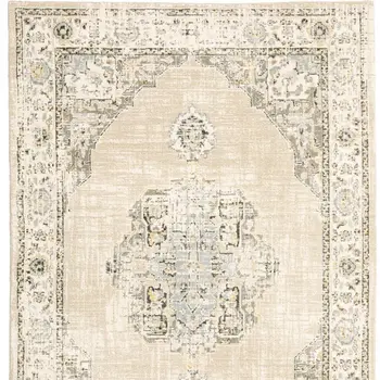 4' X 6' Beige And Ivory Center Jewel Area Rug