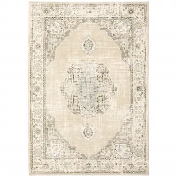 4' X 6' Beige And Ivory Center Jewel Area Rug
