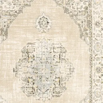 7' X 9' Beige And Ivory Center Jewel Area Rug