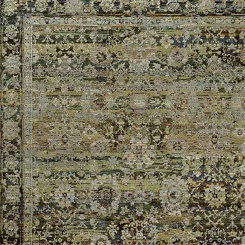 7' X 9' Green And Brown Floral Area Rug