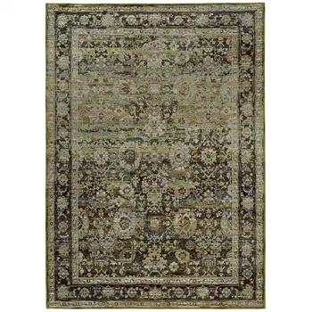 10' X 14' Green And Brown Floral Area Rug