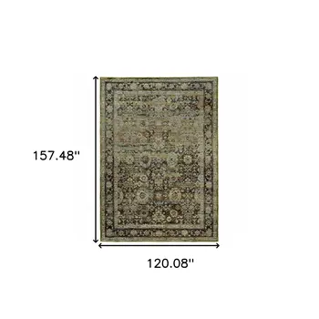 10' X 14' Green And Brown Floral Area Rug