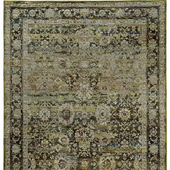 10' X 14' Green And Brown Floral Area Rug