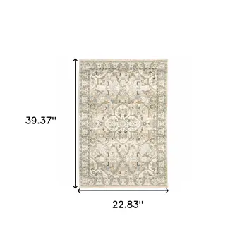 2' X 3' Beige and Ivory Power Loom Area Rug