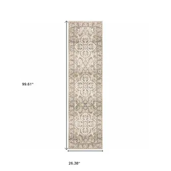 2' X 8' Beige And Ivory Medallion Runner Rug
