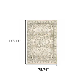 7' X 9' Beige And Ivory Medallion Area Rug