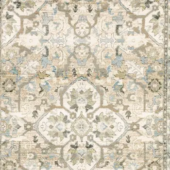 7' X 9' Beige And Ivory Medallion Area Rug