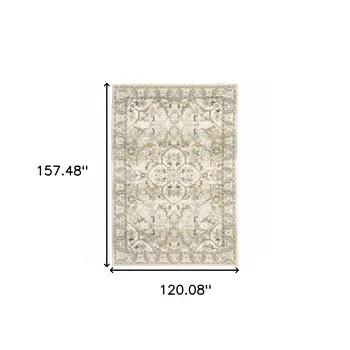 10' X 14' Beige And Ivory Medallion Area Rug