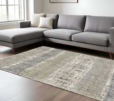 8' X 10' Grey And Ivory Abstract Lines Area Rug