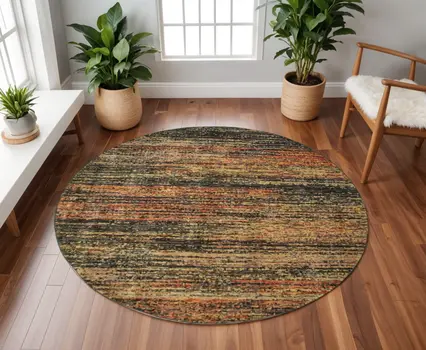 7' Round Gold And Slate Abstract Area Rug