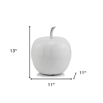 13" White Aluminum Decorative Apple Tabletop Sculpture