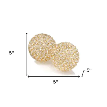 Set Of Two 5" Gold And Faux Crystal Bling Spheres