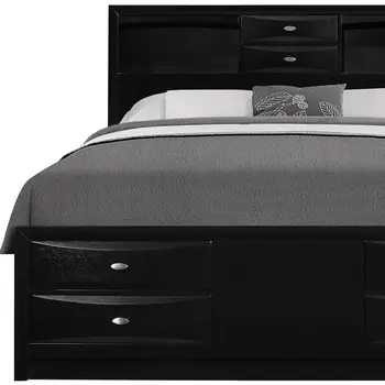 Solid Wood Full Black Eight Drawers Bed