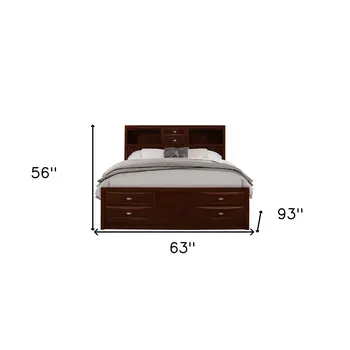 Merlot Solid Wood Queen Bed Frame With Eight Drawers