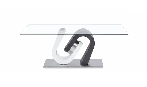 48" Clear Gray and White Glass And Steel Mod Coffee Table
