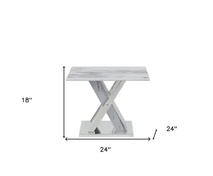 18" Silver And White Solid and Manufactured Wood Square End Table