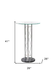 26" Clear Silver And Black Glass And Metal Round Bar Table