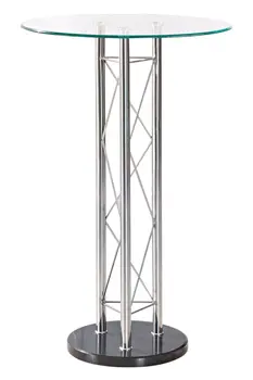 26" Clear Silver And Black Glass And Metal Round Bar Table