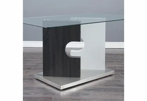 36" Clear And Gray Glass And Stainless Steel Double Pedestal Base Dining Table