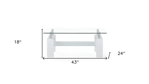 43" Clear And White Glass Coffee Table With Shelf