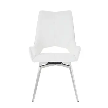 Set of Two Tufted White And Silver Upholstered Faux Leather Dining Arm Chairs