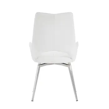 Set of Two Tufted White And Silver Upholstered Faux Leather Dining Arm Chairs