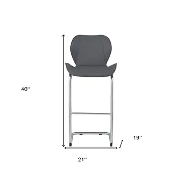 Set of Four 26 " Gray And Silver Metal Low Back Bar Height Bar Chairs