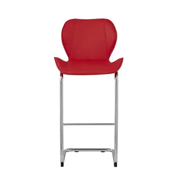 Set of Four 26 " Red And Silver Metal Low Back Bar Height Bar Chairs
