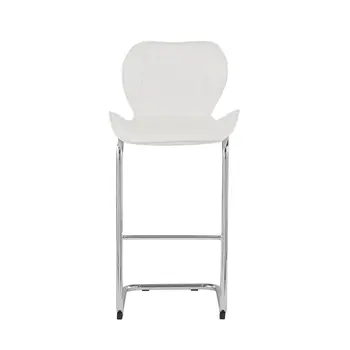 Set of Four 26 " White And Silver Metal Low Back Bar Height Bar Chairs