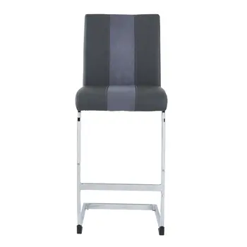 Set of Four 26" Gray and Silver Metal and Faux Leather Counter Height Bar Chairs