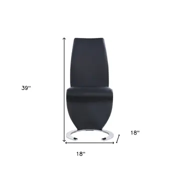 Set of Two Black and Silver Upholstered Faux Leather Dining Parsons Chairs