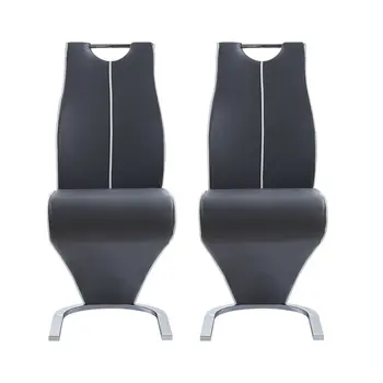 Set of Two Gray White and Silver Upholstered Dining Side Chairs